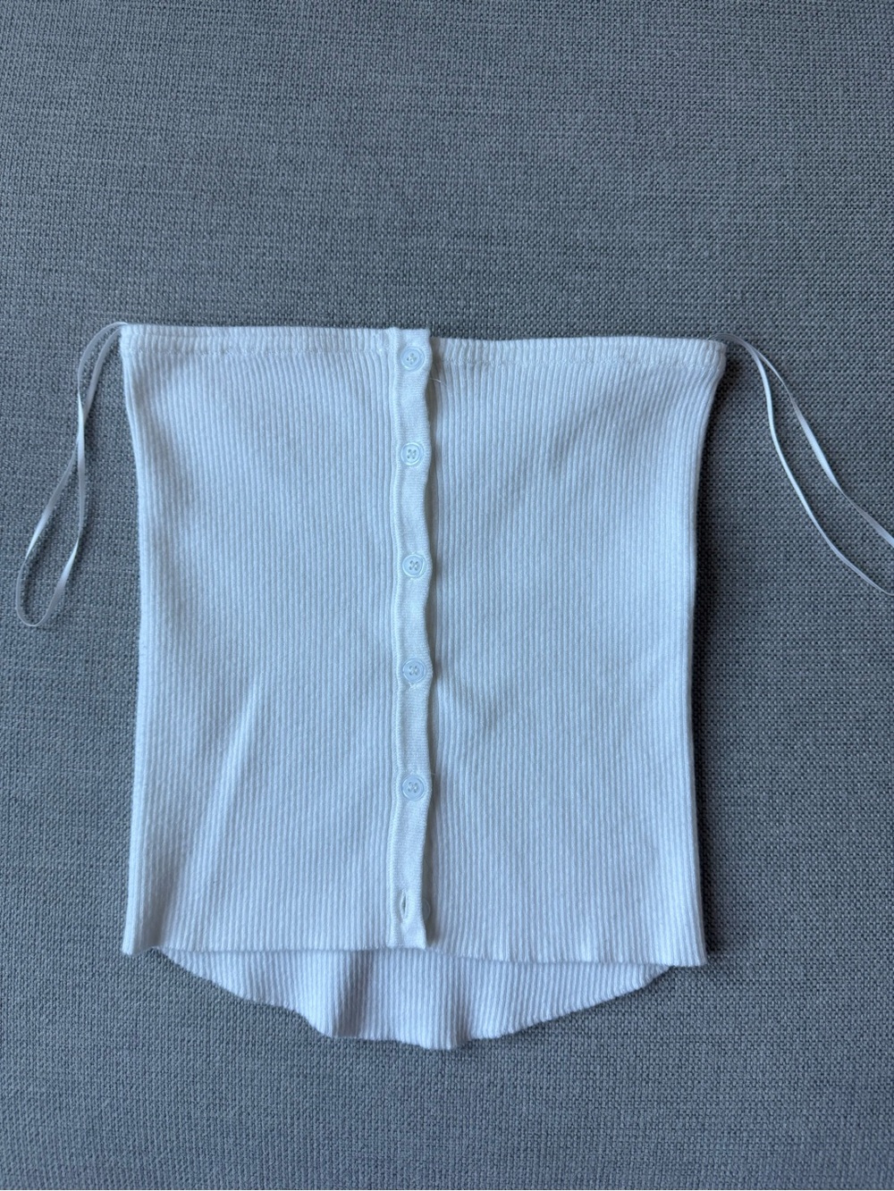 White Ribbed Button-Front Strapless Tube Top